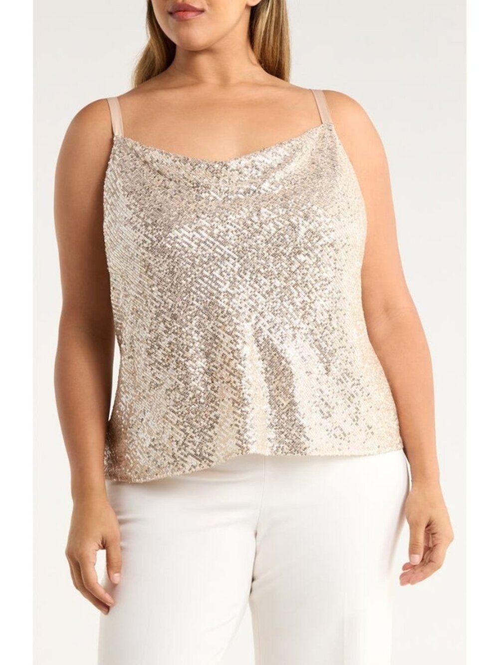 Tahari ASL Adjustable straps Sequin Nude Silver Cowl Camisole Plus Size 2X $79